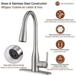 Mondawe Brushed Nickel 3-Function Pull-down 1-handle Deck Mount Kitchen Faucet