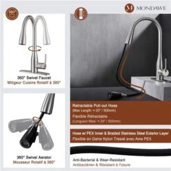 Mondawe Brushed Nickel 3-Function Pull-down 1-handle Deck Mount Kitchen Faucet -Alliedbas Shop 331064806 AlternateImage4 l