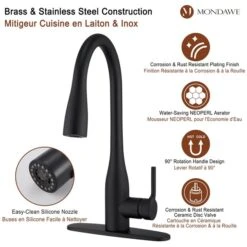 Mondawe Matte Black 3-Function Pull-down 1-handle Deck Mount Kitchen Faucet