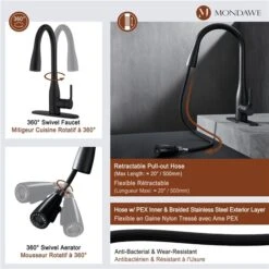 Mondawe Matte Black 3-Function Pull-down 1-handle Deck Mount Kitchen Faucet -Alliedbas Shop 331064809 AlternateImage4 l