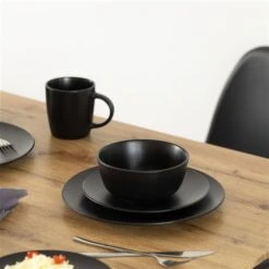 Quickway Imports Black Dinnerware Set - 16-Piece
