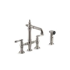 KOHLER Artifacts Vibrant Stainless Steel 2-Handle Deck Mount Bridge Kitchen Faucet With Side Spray