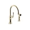 KOHLER Artifacts Vibrant French Gold Deck Mount Pull-Down Kitchen Faucet With Side Sprayer