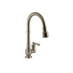 KOHLER Artifacts Vibrant Brushed Bronze Deck Mount Kitchen Faucet With Pull-Down Spout
