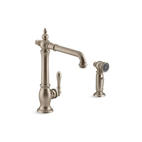 KOHLER Artifacts Vibrant Brushed Bronze Deck Mount Victorian-Style Bar Sink Faucet With Side Sprayer 1 KOHLER Artifacts Vibrant Brushed Bronze Deck Mount Victorian-Style Bar Sink Faucet With Side Sprayer