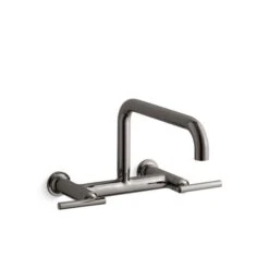 KOHLER Purist Vibrant Titanium 2-Handle Wall Mount Bridge Kitchen Faucet