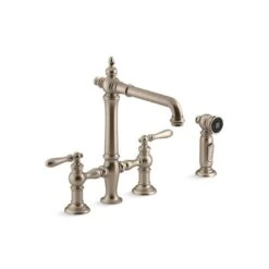 KOHLER Artifacts Vibrant Brushed Bronze 2-Handle Deck Mount Bridge Kitchen Faucet With Side Sprayer