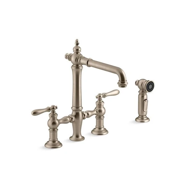 KOHLER Artifacts Vibrant Brushed Bronze 2-Handle Deck Mount Bridge Kitchen Faucet With Side Sprayer 1 KOHLER Artifacts Vibrant Brushed Bronze 2-Handle Deck Mount Bridge Kitchen Faucet With Side Sprayer