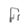 KOHLER Purist Vibrant Titanium Deck Mount High-Arc Kitchen Faucet With Side Sprayer