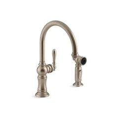 KOHLER Artifacts Vibrant Brushed Bronze Deck Mount Pull-Down Kitchen Faucet With Side Sprayer