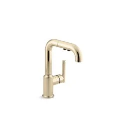 KOHLER Purist Deck Mount Vibrant French Gold Pull-Out Kitchen Faucet
