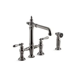 KOHLER Artifacts Vibrant Titanium 2-Handle Deck Mount Bridge Kitchen Faucet With Side Sprayer