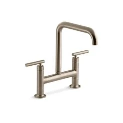 KOHLER Purist Vibrant Brushed Bronze 2-Handle Deck Mount Bridge Kitchen Faucet