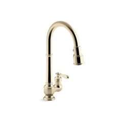 KOHLER Artifacts Vibrant French Gold Deck Mount Kitchen Faucet With Pull-Down Spout