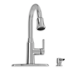 American Standard Soltura Chrome Pull-Down Kitchen Faucet With Soap Dispenser (Deck Plate Included)