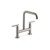KOHLER Purist Vibrant Stainless Steel 2-Handle Deck Mount Bridge Kitchen Faucet
