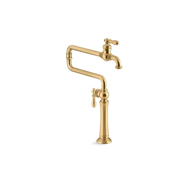 KOHLER Artifacts Vibrant Brushed Moderne Brass 2-Handle Deck Mount Pot Filler 1 KOHLER Artifacts Vibrant Brushed Moderne Brass 2-Handle Deck Mount Pot Filler