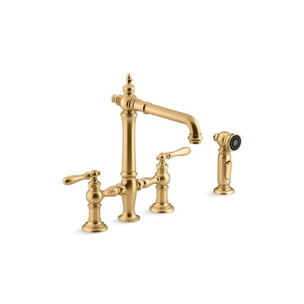 KOHLER Artifacts Vibrant Brushed Moderne Brass Deck Mount Bridge Kitchen Faucet With Side Spray 1 KOHLER Artifacts Vibrant Brushed Moderne Brass Deck Mount Bridge Kitchen Faucet With Side Spray