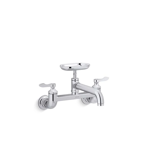 KOHLER Clearwater Polished Chrome 2-Handle Wall Mount Low-Arc Kitchen Faucet 1 KOHLER Clearwater Polished Chrome 2-Handle Wall Mount Low-Arc Kitchen Faucet