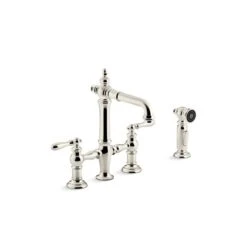 KOHLER Artifacts Vibrant Polished Nickel 2-Handle Deck Mount Bridge Kitchen Faucet With Side Spray