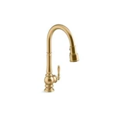 KOHLER Artifacts Vibrant Brushed Moderne Brass Deck Mount Pull-Down Touchless Kitchen Faucet