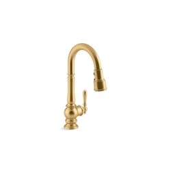 KOHLER Artifacts Vibrant Brushed Moderne Brass Deck Mount Pull-Down Kitchen Faucet