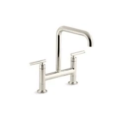 KOHLER Purist Vibrant Polished Nickel 2-Handle Deck Mount Bridge Kitchen Faucet