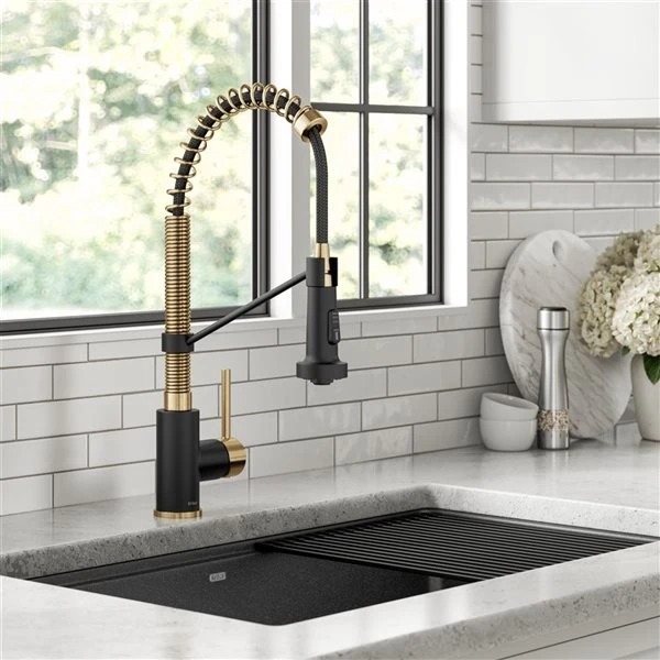 Kraus Bolden Deck Mount Brushed Brass/Matte Black Pull-Down Kitchen Faucet 1 Kraus Bolden Deck Mount Brushed Brass/Matte Black Pull-Down Kitchen Faucet