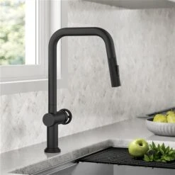 Kraus Urbix Deck Mount Matte Black Pull-Down Single Handle Kitchen Faucet -Alliedbas Shop 332002913 AlternateImage3 l