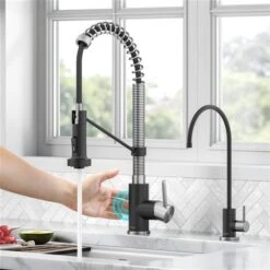 Kraus Bolden Deck Mount Spot-Free Stainless Steel/Matte Black Sensor Pull-Down Kitchen Faucet -Alliedbas Shop 332002919 AlternateImage2 l