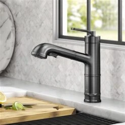 Kraus Allyn Deck Mount Spot-Free Black Stainless Pull-Out Kitchen Faucet -Alliedbas Shop 332002926 AlternateImage1 l