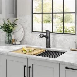 Kraus Allyn Deck Mount Spot-Free Black Stainless Pull-Out Kitchen Faucet -Alliedbas Shop 332002926 AlternateImage4 l