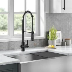 Kraus Britt Deck Mount Matte Black/Spot-Free Black Stainless Pull-Down Kitchen Faucet