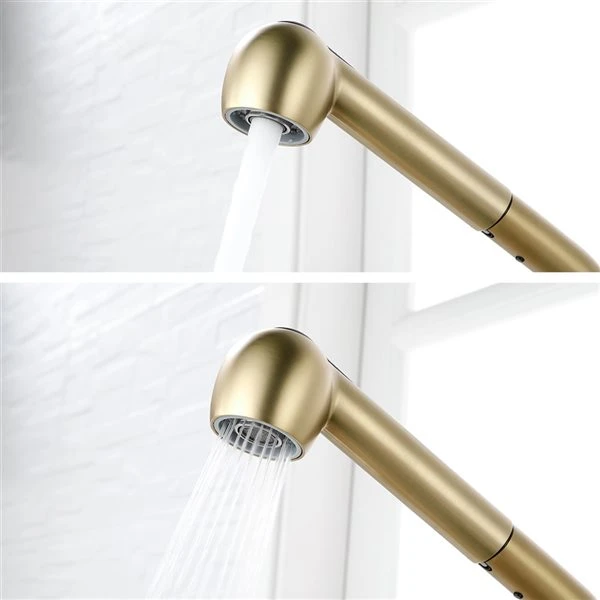 WELLFOR Sink Faucets Brushed Gold 1-handle Deck Mount Pull-out Handle/lever Residential Kitchen Faucet (Deck Plate Included) 3 WELLFOR Sink Faucets Brushed Gold 1-handle Deck Mount Pull-out Handle/lever Residential Kitchen Faucet (Deck Plate Included) - Image 3