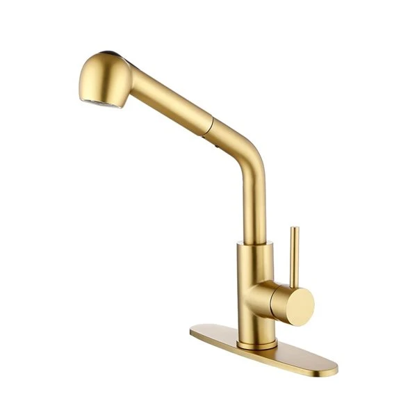 WELLFOR Sink Faucets Brushed Gold 1-handle Deck Mount Pull-out Handle/lever Residential Kitchen Faucet (Deck Plate Included) 4 WELLFOR Sink Faucets Brushed Gold 1-handle Deck Mount Pull-out Handle/lever Residential Kitchen Faucet (Deck Plate Included) - Image 4