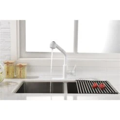 WELLFOR Sink Faucets White 1-handle Deck Mount Pull-out Handle/lever Residential Kitchen Faucet (Deck Plate Included)