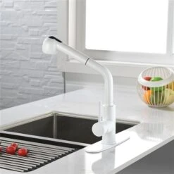 WELLFOR Sink Faucets White 1-handle Deck Mount Pull-out Handle/lever Residential Kitchen Faucet (Deck Plate Included) -Alliedbas Shop 332003234 AlternateImage4 l
