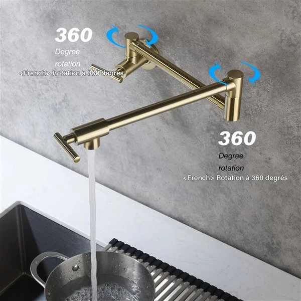 WELLFOR Sink Faucets Brushed Gold 2-handle Wall Mount Pot Filler Handle/lever Residential Kitchen Faucet 2 WELLFOR Sink Faucets Brushed Gold 2-handle Wall Mount Pot Filler Handle/lever Residential Kitchen Faucet - Image 2
