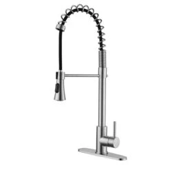 WELLFOR Sink Faucets Brushed Nickel 1-handle Deck Mount Pull-down Handle/lever Residential Kitchen Faucet (Deck Plate Included) -Alliedbas Shop 332003279 MainImage 001 l
