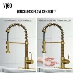 VIGO Edison Matte Brushed Gold 1-Handle Deck Mount Pull-Down Touchless Kitchen Faucet - Deck Plate Included -Alliedbas Shop 332003791 AlternateImage2 l