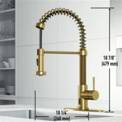 VIGO Edison Matte Brushed Gold 1-Handle Deck Mount Pull-Down Touchless Kitchen Faucet - Deck Plate Included