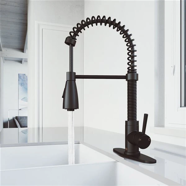 VIGO Brant Matte Black 1-Handle Deck Mount Pull-Down Kitchen Faucet - Deck Plate Included 1 VIGO Brant Matte Black 1-Handle Deck Mount Pull-Down Kitchen Faucet - Deck Plate Included