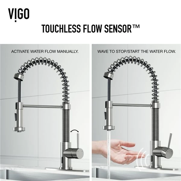 VIGO Edison Stainless Steel 1-Handle Deck Mount Pull-Down Touchless Kitchen Faucet - Deck Plate Included 2 VIGO Edison Stainless Steel 1-Handle Deck Mount Pull-Down Touchless Kitchen Faucet - Deck Plate Included - Image 2