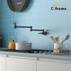Clihome Matte Black Retro Wall Mounted Pot Filler Retro Kitchen Faucet