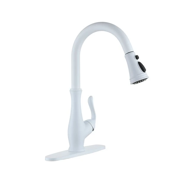Clihome Matte White 3-Function Single-Handle Pull Down Spout Kitchen Faucet 1 Clihome Matte White 3-Function Single-Handle Pull Down Spout Kitchen Faucet