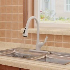 Clihome Matte White 3-Function Single-Handle Pull Down Spout Kitchen Faucet 8 Clihome Matte White 3-Function Single-Handle Pull Down Spout Kitchen Faucet -Alliedbas Shop 332004295 AlternateImage3 l