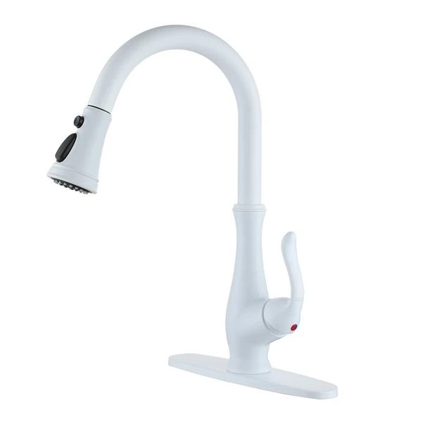 Clihome Matte White 3-Function Single-Handle Pull Down Spout Kitchen Faucet 3 Clihome Matte White 3-Function Single-Handle Pull Down Spout Kitchen Faucet - Image 3