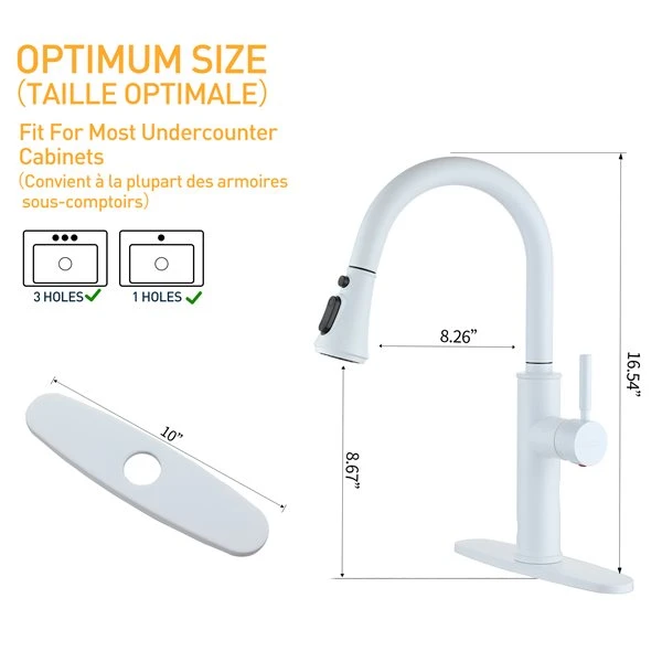 Clihome Matte White 4-Function Single-Handle Pull-Down Spout Kitchen Faucet With Base Plate 1 Clihome Matte White 4-Function Single-Handle Pull-Down Spout Kitchen Faucet With Base Plate