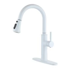 Clihome Matte White 4-Function Single-Handle Pull-Down Spout Kitchen Faucet With Base Plate 8 Clihome Matte White 4-Function Single-Handle Pull-Down Spout Kitchen Faucet With Base Plate -Alliedbas Shop 332004298 MainImage 001 l