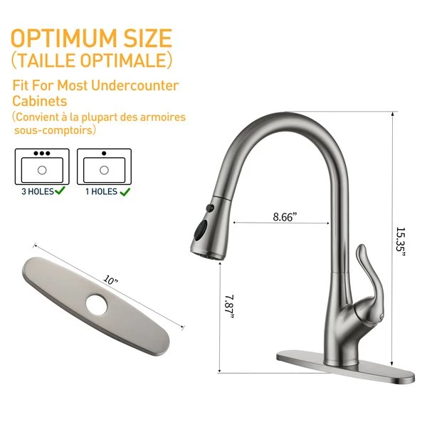 Clihome Brushed Nickel 3-Function Single-Handle Pull-Down Kitchen Faucet 5 Clihome Brushed Nickel 3-Function Single-Handle Pull-Down Kitchen Faucet - Image 5